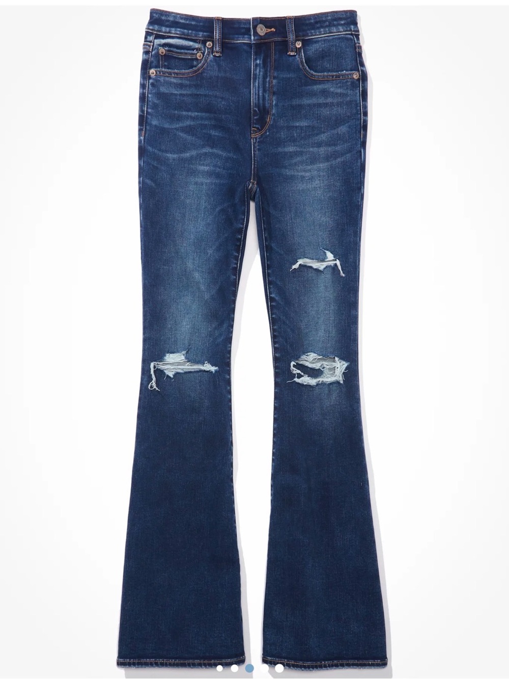 American Eagle Super High Rise Distressed Dark Blue Flare Jeans NWT Size 14